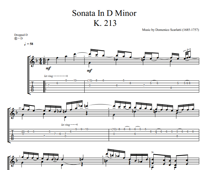 Domenico Scarlatti - Sonata In D Minor K. 213 sheet music for guitar
